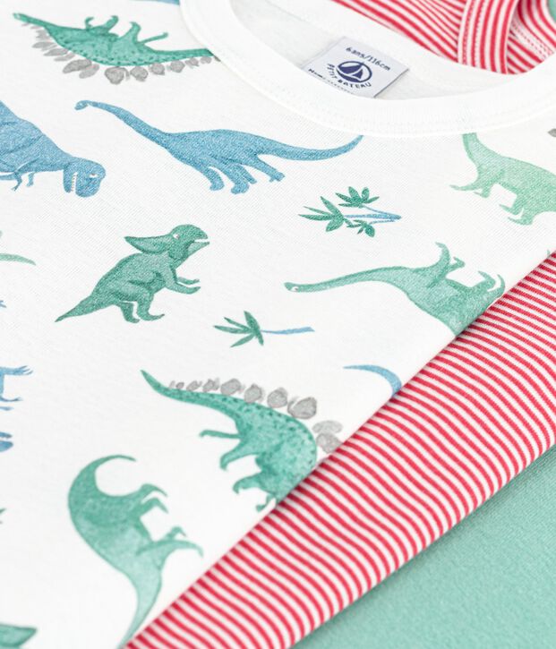 Set di 3 T-shirt bambino a maniche corte in cotone con dinosauri multicolore