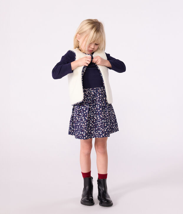 Gilet senza maniche in popeline di cotone e sherpa con stampa bambina blu/multicolore