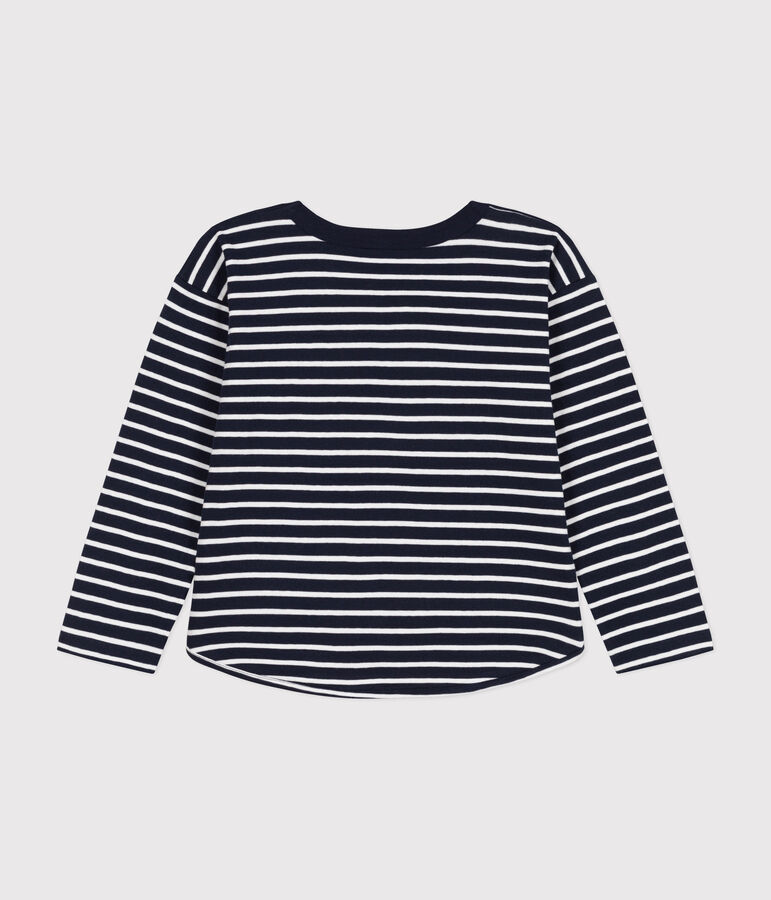 T-shirt a maniche lunghe in tubique bambino blu/bianco