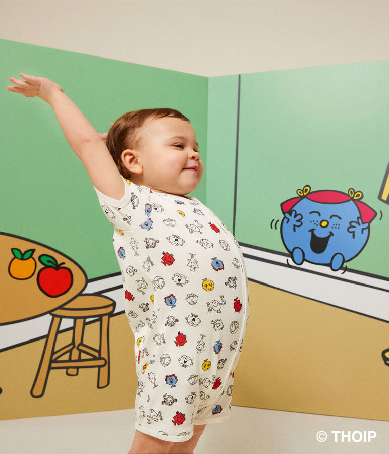 Tutina corta con stampa Monsieur Madame in cotone neonato bianco/multicolore