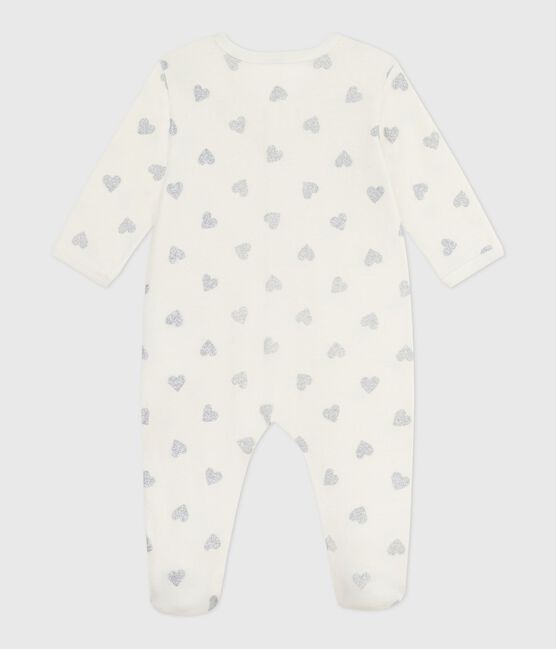 Pigiama in cotone con cuori argentati stampati neonato ecru MILK/ ARGENT