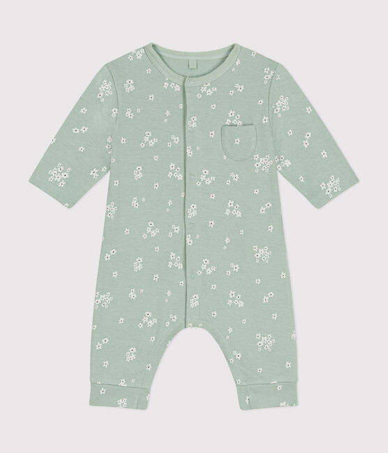 Tutina lunga in tubique neonato verde HERBIER/bianco MULTICO