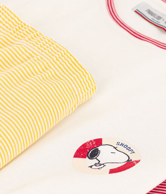 Pigiama corto Petit Bateau X Snoopy donna in cotone bianco MARSHMALLOW/bianco MULTICO