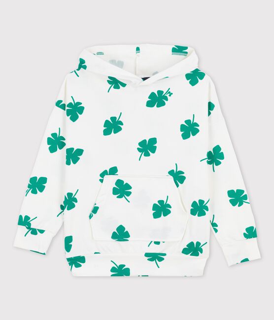 Felpa bambino con cappuccio in molleton bianco MARSHMALLOW/verde GAZON