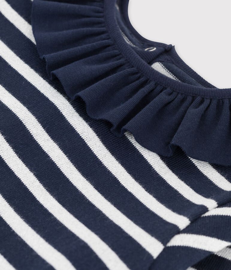 Abito bambina a maniche lunghe in cotone blu SMOKING/ MARSHMALLOW/ ARGENT