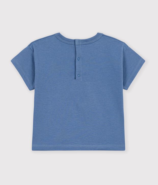 T-shirt a maniche corte in cotone tinta unita con motivo neonato blu