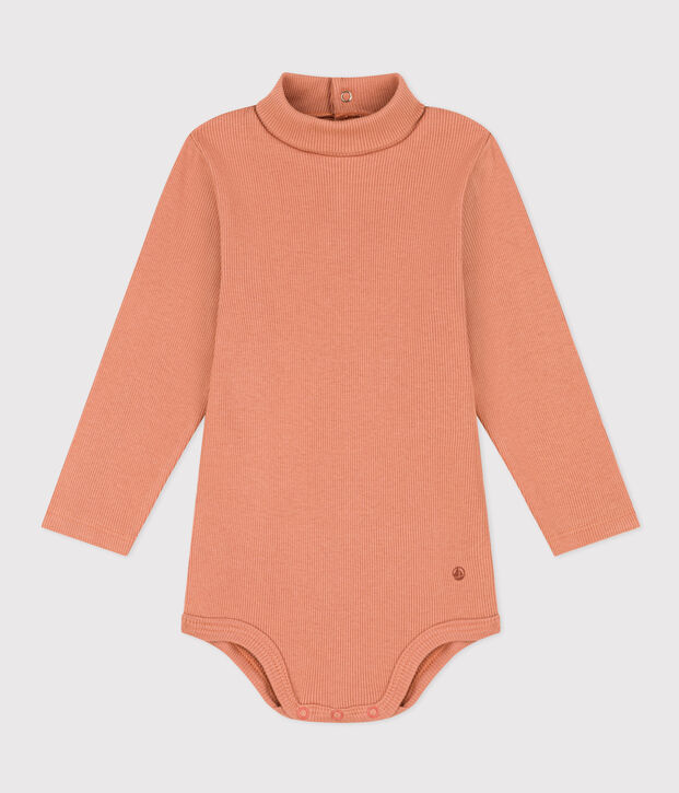 Body a manica lunga e collo alto in cotone per beb&egrave; rosa