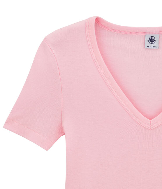 T-shirt donna scollo a V In costina originale 1X1 rosa BABYLONE