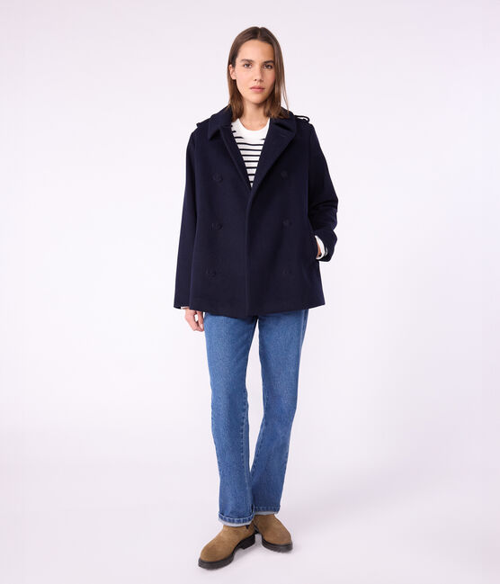 Caban donna in panno di lana blu SMOKING