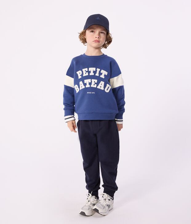 Felpa in cotone bambino blu/ecru