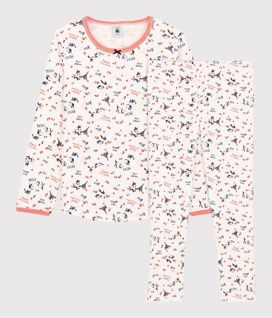 Pigiama bambina fantasia Parigi rosa in cotone biologico bianco MARSHMALLOW/bianco MULTICO