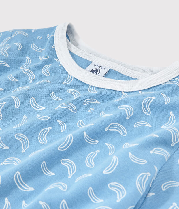 Pigiama corto fantasia banane bambino-bambina in cotone blu/bianco