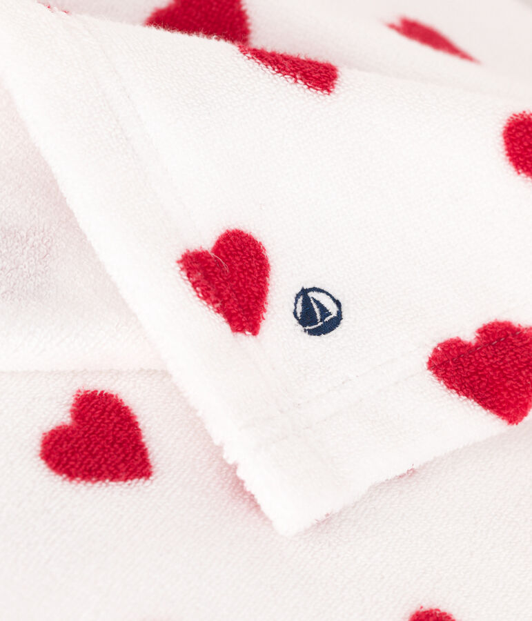 Mantellina da bagno beb&egrave; in spugna a cuoricini bianco/rosso