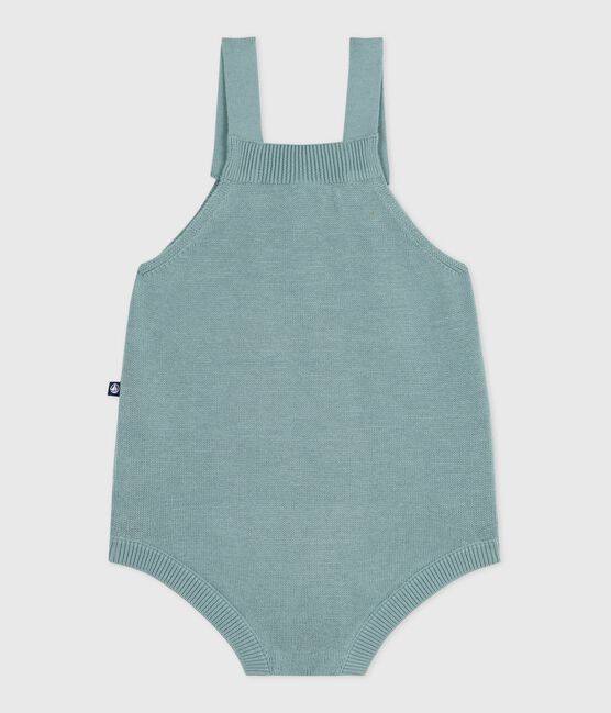 Pagliaccetto neonato in maglia a punto legaccio con spalline verde PAUL