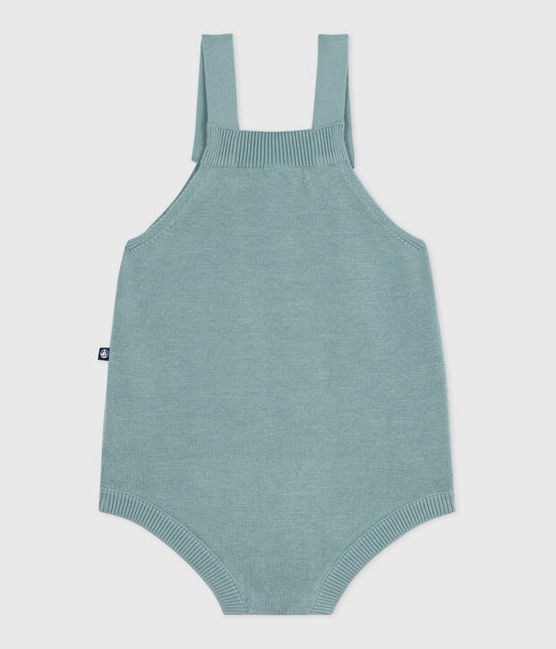 Pagliaccetto neonato in maglia a punto legaccio con spalline verde