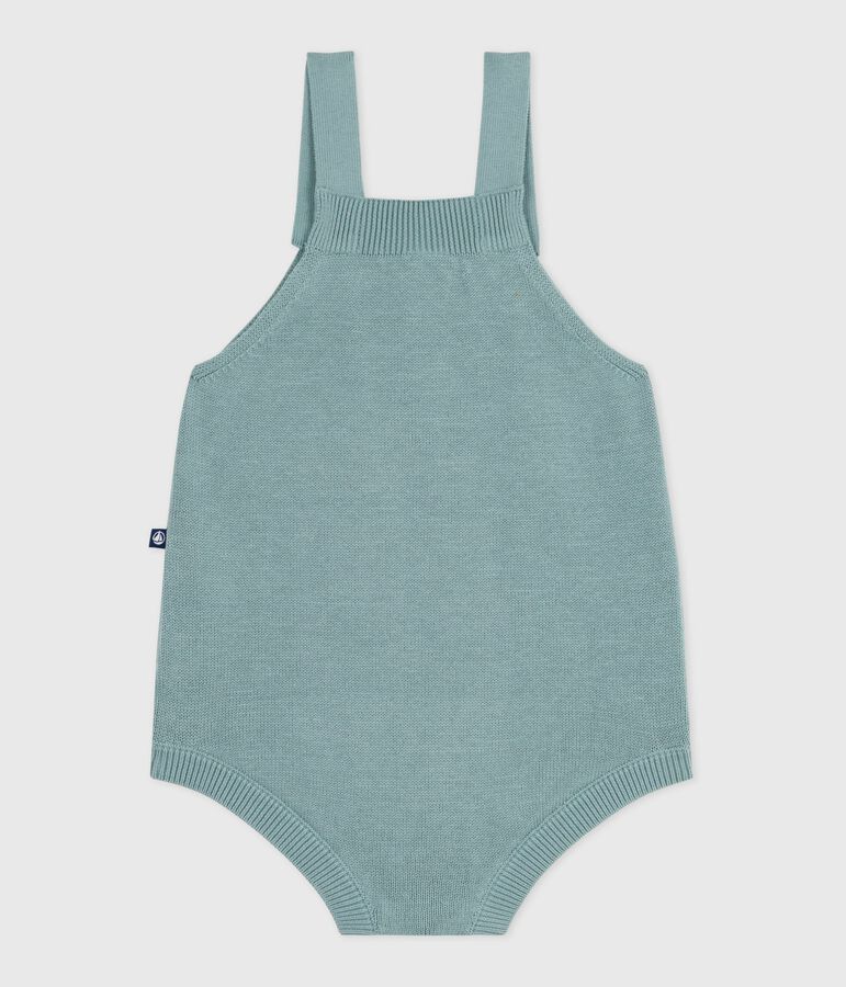 Pagliaccetto neonato in maglia a punto legaccio con spalline verde