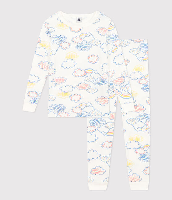 Pigiama aderente bambino in cotone con stampa arcobaleno bianco MARSHMALLOW/bianco MULTICO