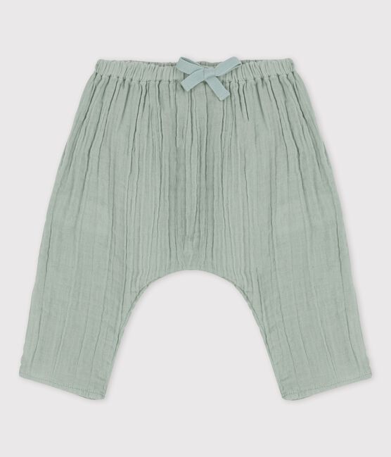 Pantaloni bebè alla turca in garza di cotone biologico tinta unita verde HERBIER