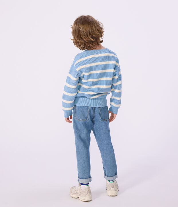 Pullover in maglia bambino blu/ecru