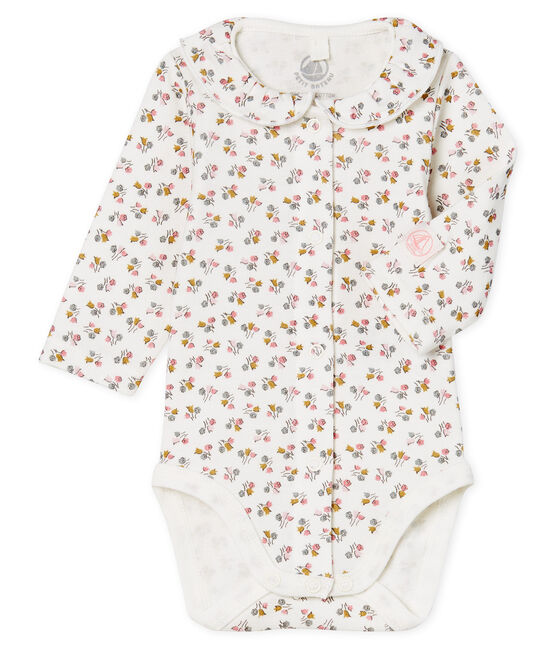Body nascita manica lunga bebè femmina a costine bianco MARSHMALLOW/rosa CHARME/ MULTICO