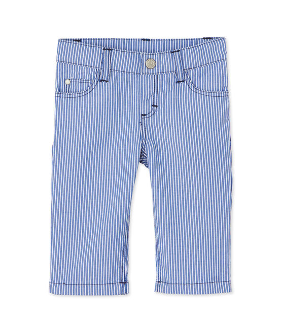 Pantaloni per bebè maschio a righe blu SURF/bianco ECUME