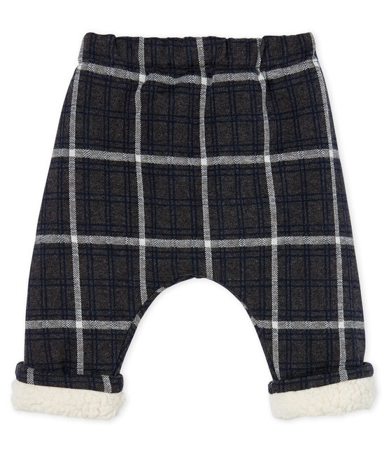 Pantalone bebè maschio a scacchi doppiato in sherpa nero CITY/bianco MULTICO