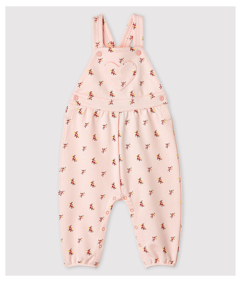 Salopette fantasia in molleton beb&egrave; femmina rosa/multicolore