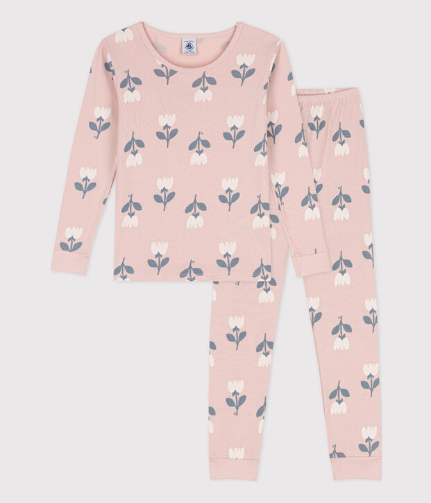 Pigiama bambina in cotone aderente rosa/multicolore
