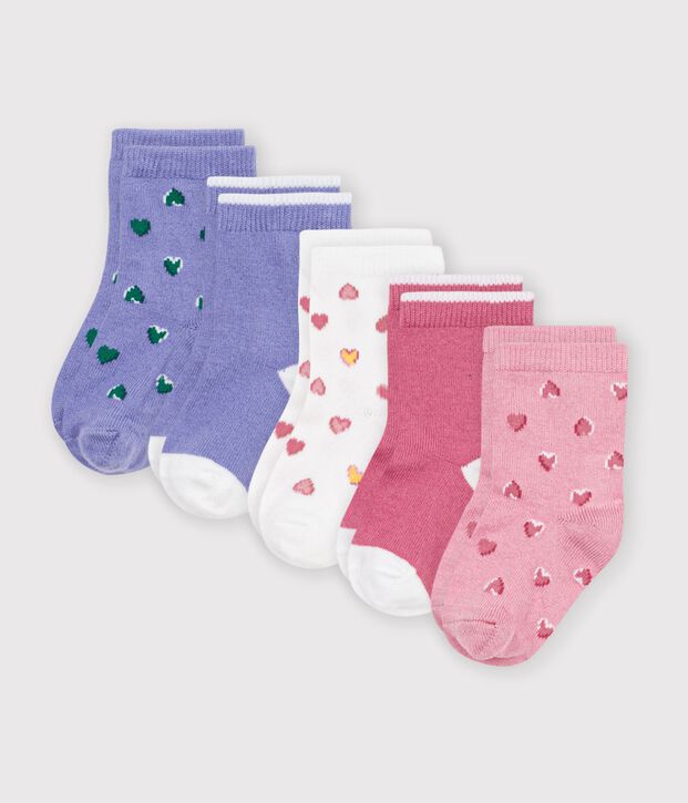 5 paia di calzini in cotone con stampa a cuori neonata multicolore
