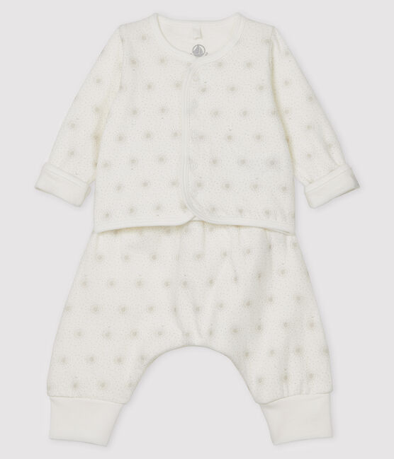 Completo 2 pezzi bebè unisex in tubique bianco MARSHMALLOW/beige PERLIN