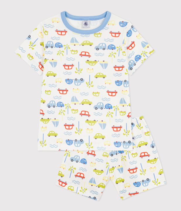 Pigiama corto in cotone con automobili stampate bambino bianco/multicolore