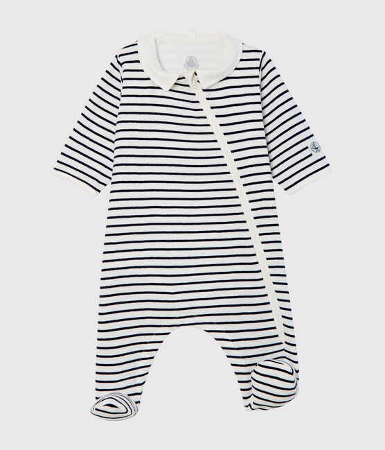 Bodyjama con zip bebè a costine bianco MARSHMALLOW/blu SMOKING