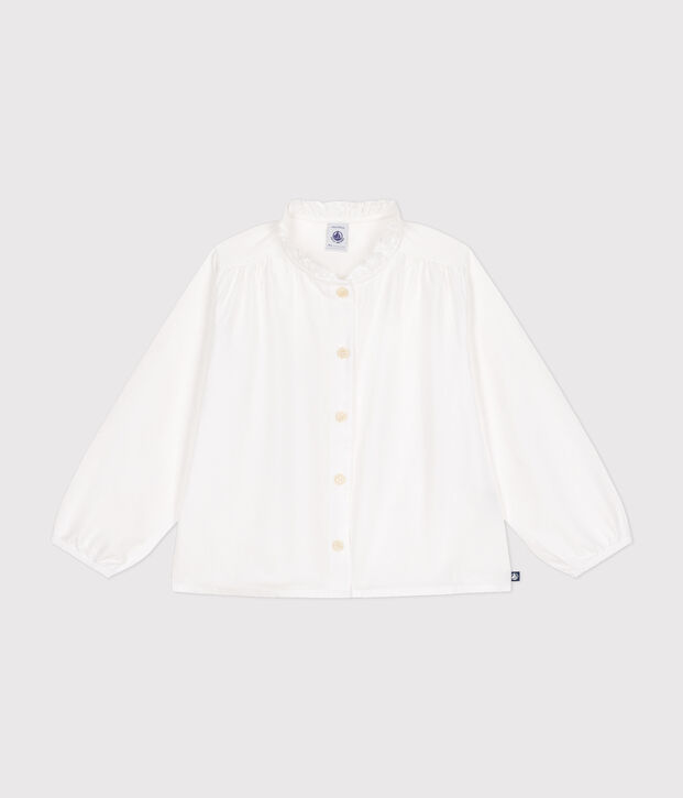 Blusa a maniche lunghe in tela bambina bianco