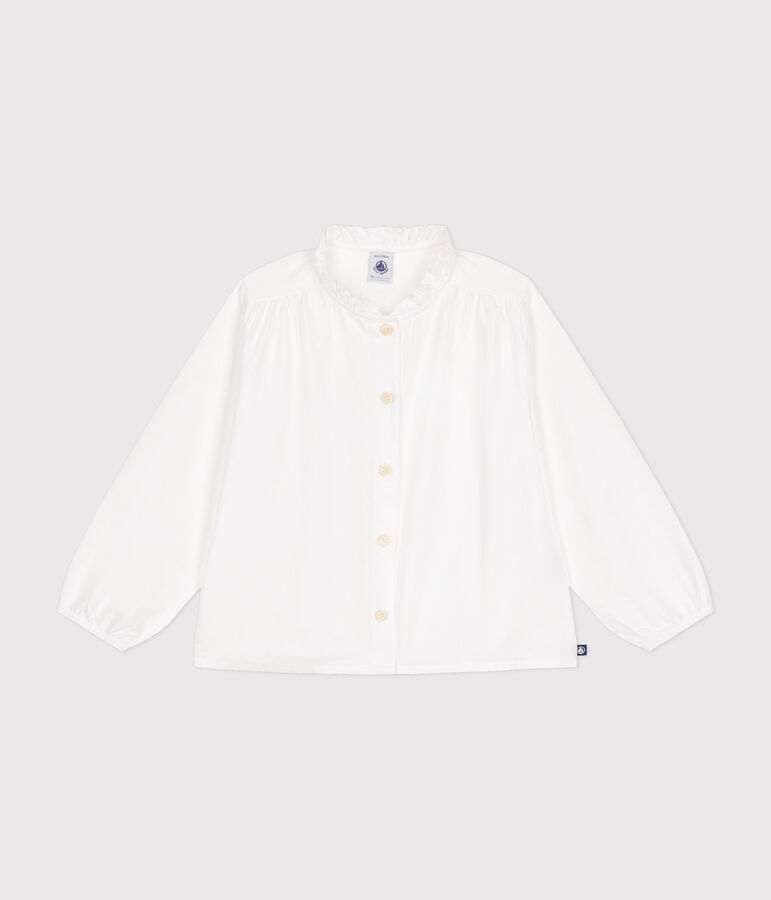 Blusa a maniche lunghe in tela bambina bianco ECUME