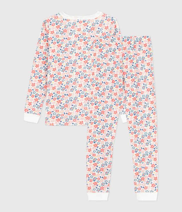 Pigiama con gamba molto aderente in cotone con stampa a fiori bambina bianco/multicolore