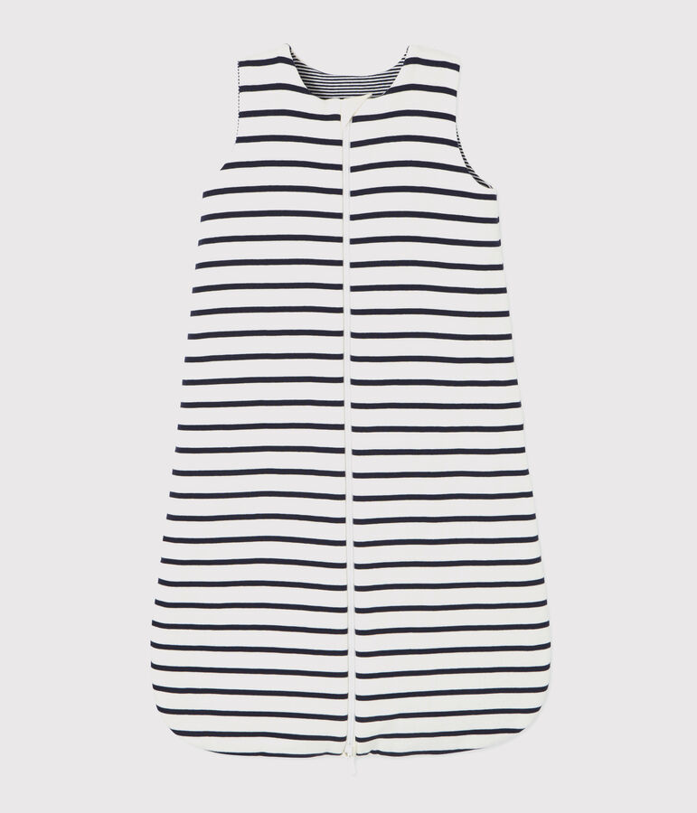 Sacco nanna a righe reversibile beb&egrave; a costine beige COQUILLE/blu ABYSSE