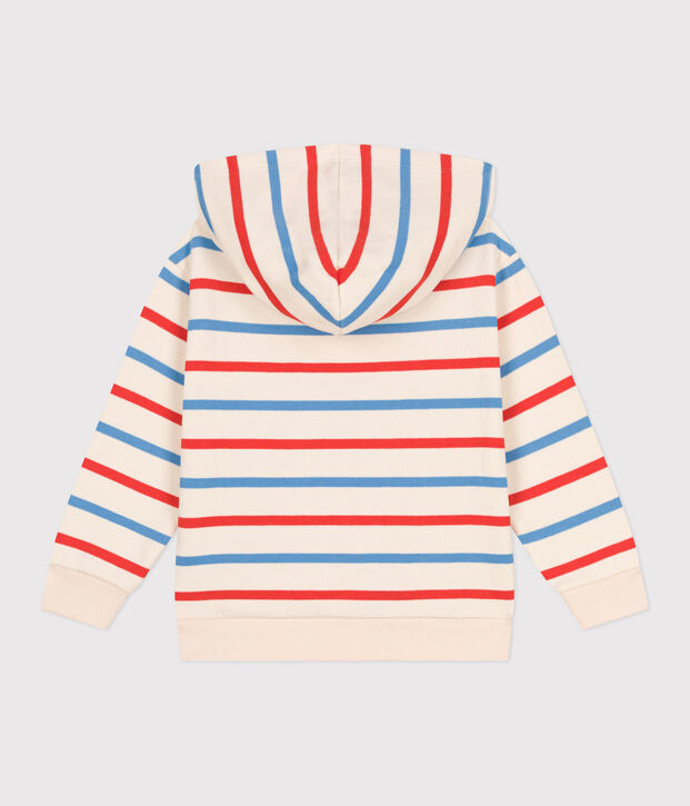 Felpa con cappuccio bambino unisex in cotone a righe ecru/multicolore