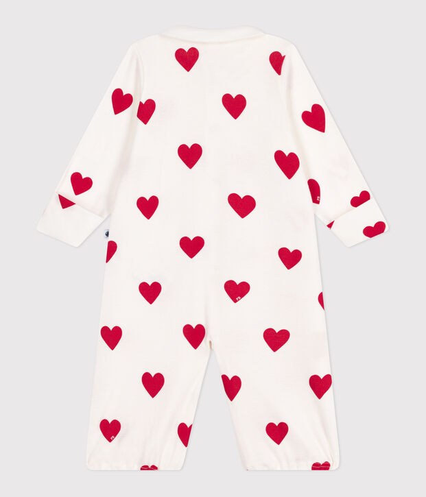 Tutina e sacco nanna in cotone con colletto a cuori rossi neonato bianco/rosso