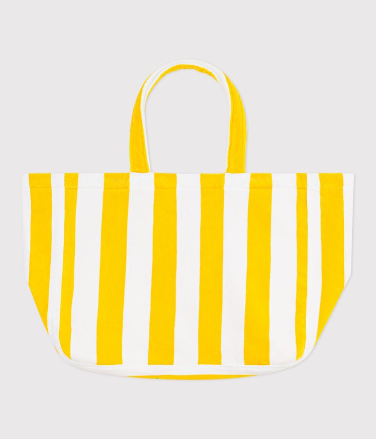 Borsa da mare in spugna di cotone a righe donna giallo/bianco