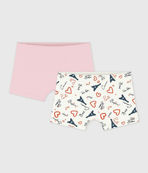 Set di shorty in cotone lunghi con stampa Parigi bambina multicolore