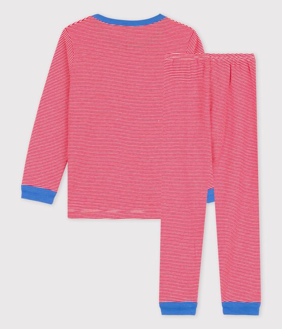 Pigiama bambina/bambino rigato millerighe in cotone biologico rosso PEPS/bianco MARSHMALLOW