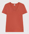 T-shirt L'Iconique scollo a V in cotone tinta unita donna marrone FAMEUX