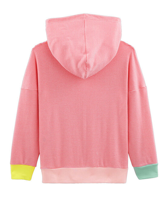 Felpa bambino con cappuccio a costine rosa CUPCAKE/bianco MARSHMALLOW