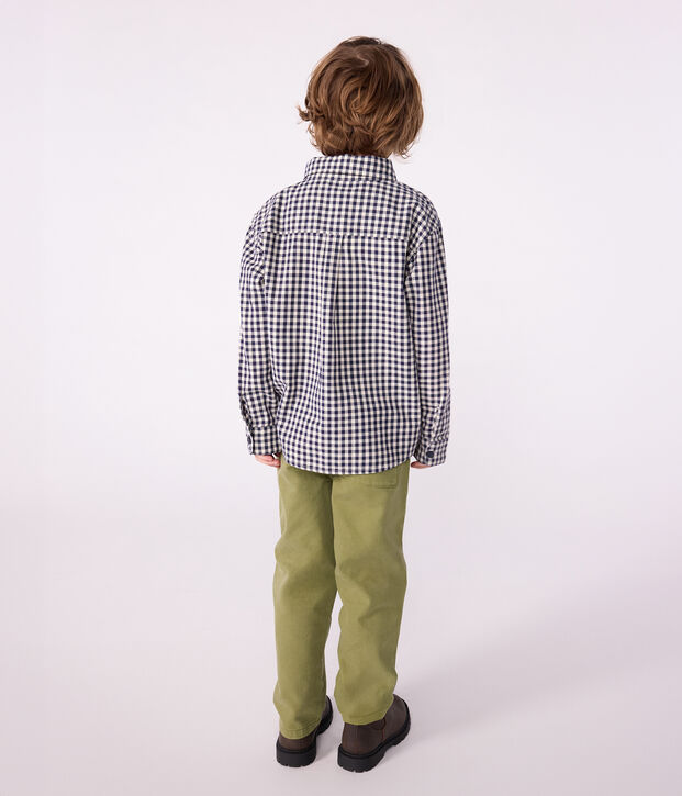 Camicia in cotone a quadri bambino blu/ecru