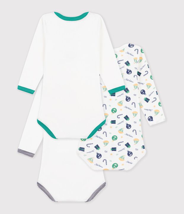 Lot de bodies manches longues en coton imprim&eacute; multicolore