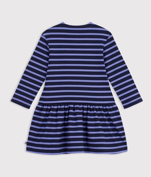 Abito a maniche lunghe in cotone a righe bambina blu/viola