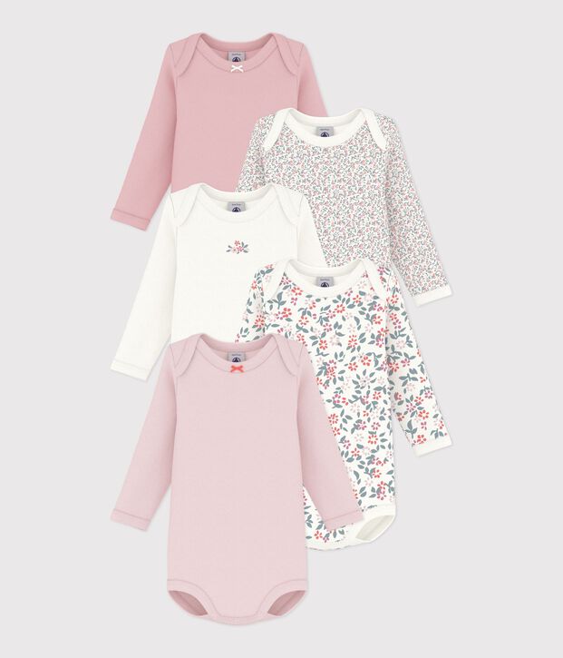 Set di body a maniche lunghe in cotone con stampa a fiori neonata multicolore