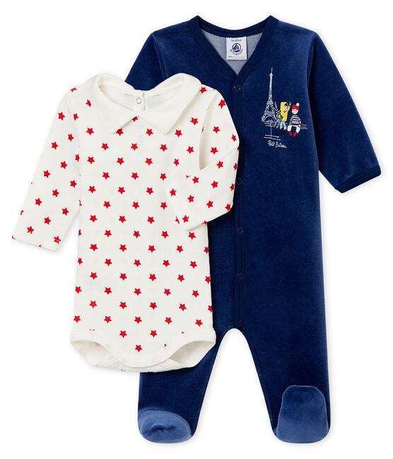 Coordinato: tutina in ciniglia + body in cotone bebé maschio variante 1