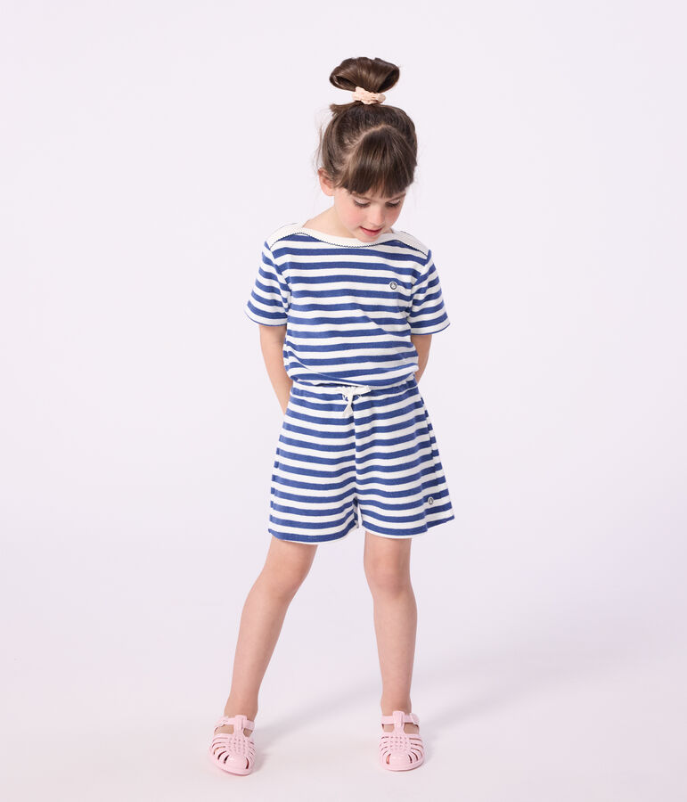Shorts in cotone a righe bambina blu/bianco