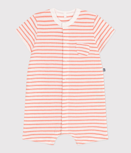 Tutina corta in spugna di cotone a righe neonato arancione MARSHMALLOW/ ABRICOT
